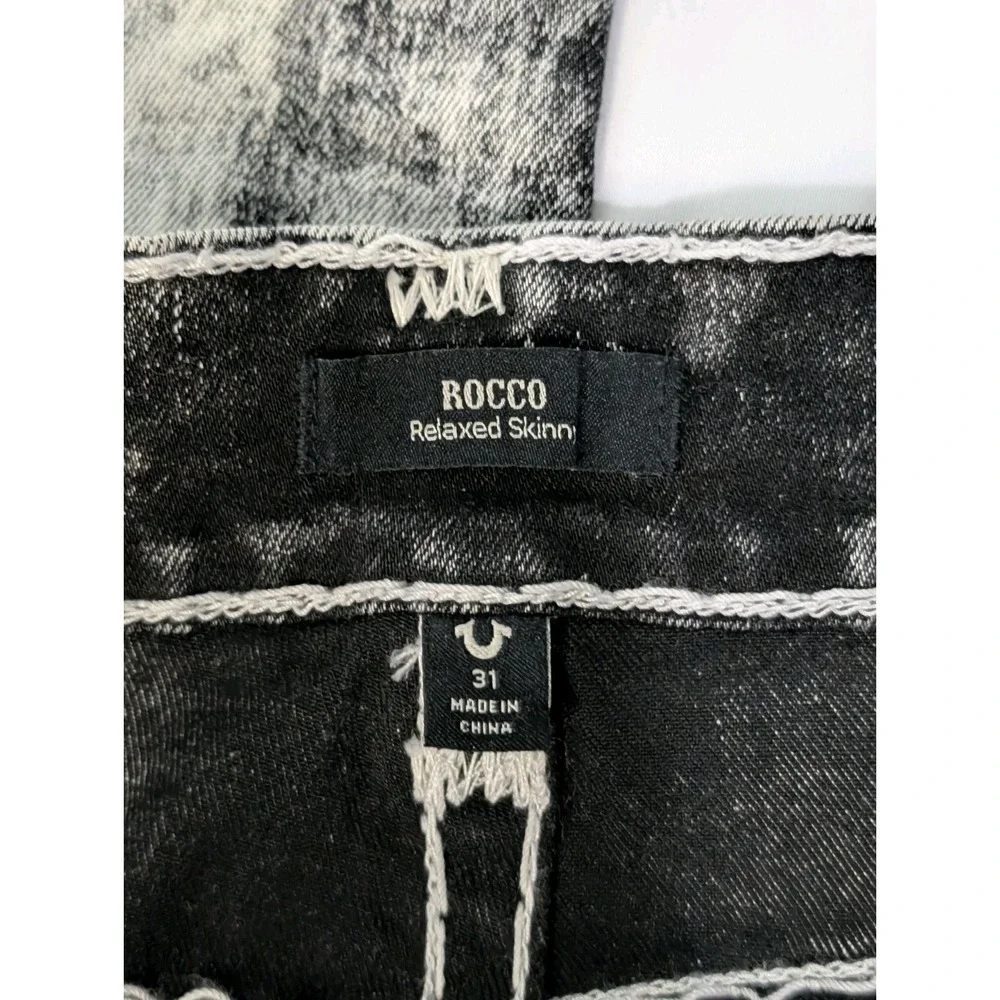 True Religion Rocco Mens 31 Relaxed Skinny Denim Jeans Black Acid Wash Super T